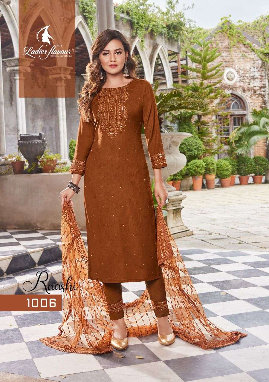 Ladies Flavour Raashi Catalog Exclusive Wear Ready Made Dress Materials Wholesale