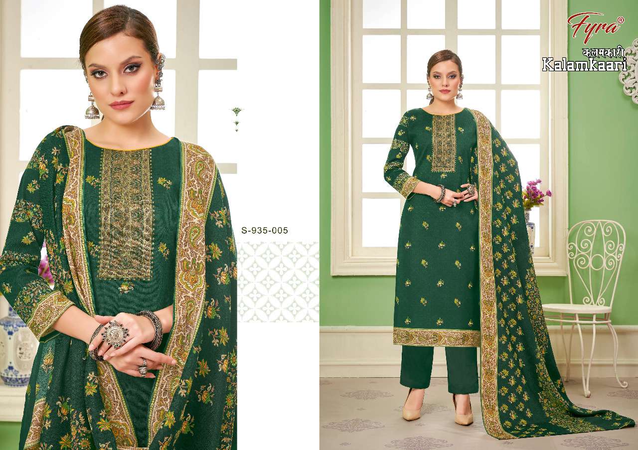 Fyra Kalamkaari Catalog Designer Wear Pashmina Dress Materials Wholesale