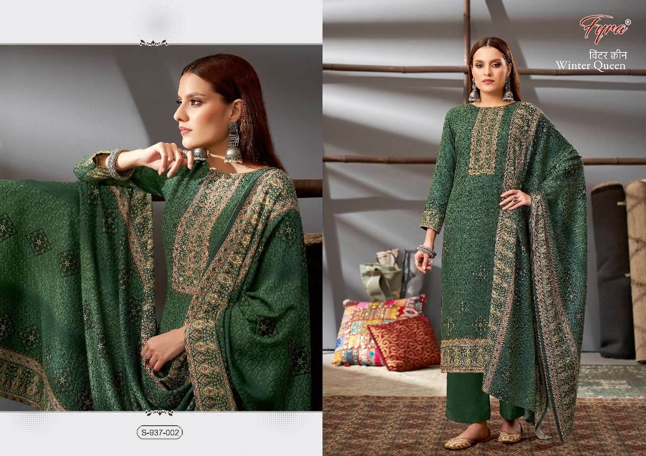 Fyra Winter Queen Catalog Pure Pashmina Jacquard Digital Print Dress Materials Wholesale