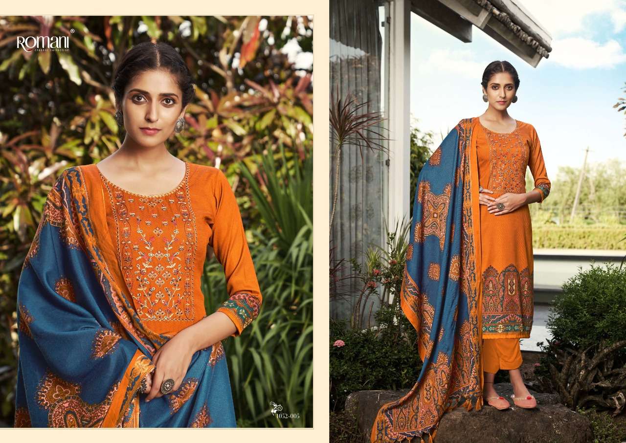 Romani Gulmarg Catalog Exclusive Wollen Wear Pashmina Dress Materials Wholesale