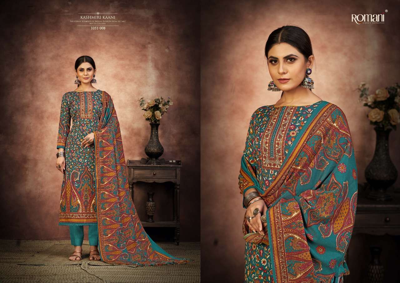 Romani Kashmiri Kaani Catalog Exclusive Wear Pashmina Dress Materials Wholesale