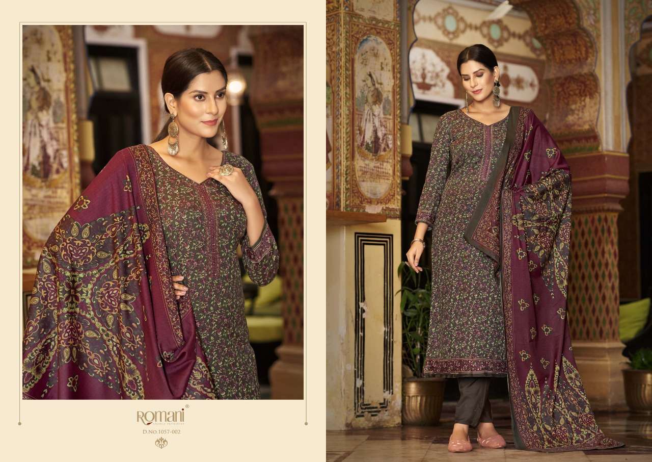 Romani Soneri Catalog Exclusive Wollen Wear Pashmina Dress Materials Wholesale