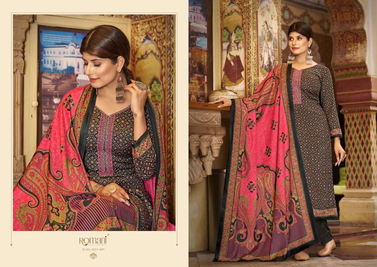 Romani Soneri Catalog Exclusive Wollen Wear Pashmina Dress Materials Wholesale