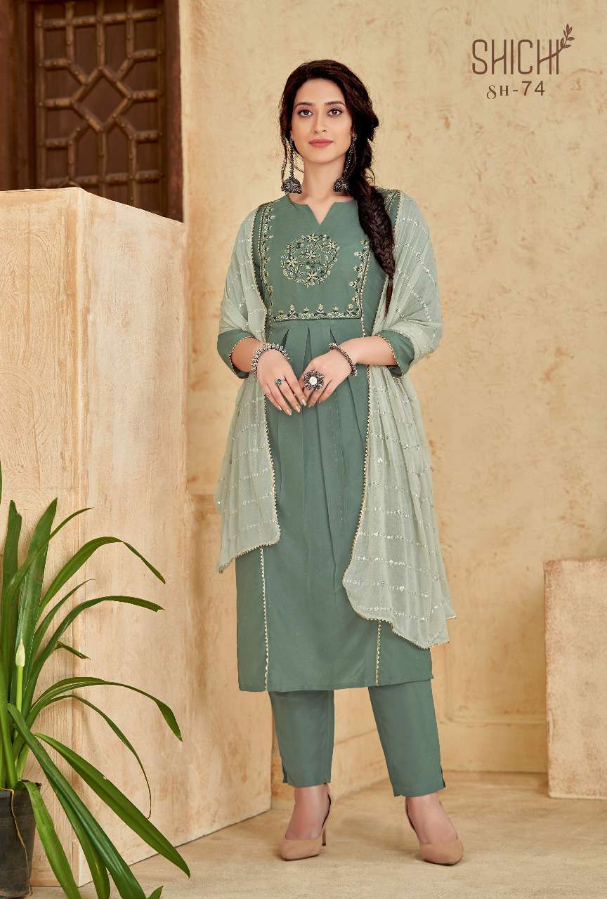 Shichi Fanaa Catalog Self Pattern Chinon Kurti With Bottom Dupatta Wholesale