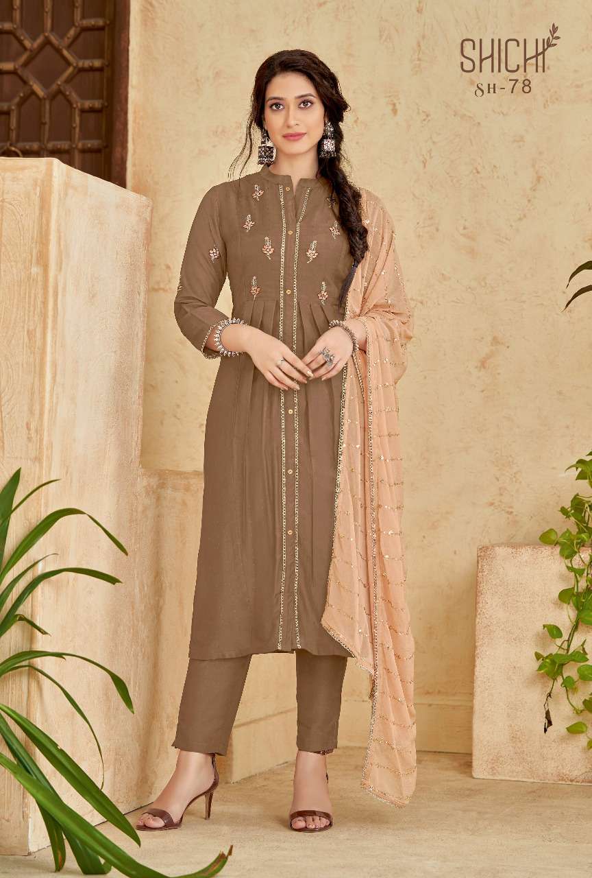 Shichi Fanaa Catalog Self Pattern Chinon Kurti With Bottom Dupatta Wholesale