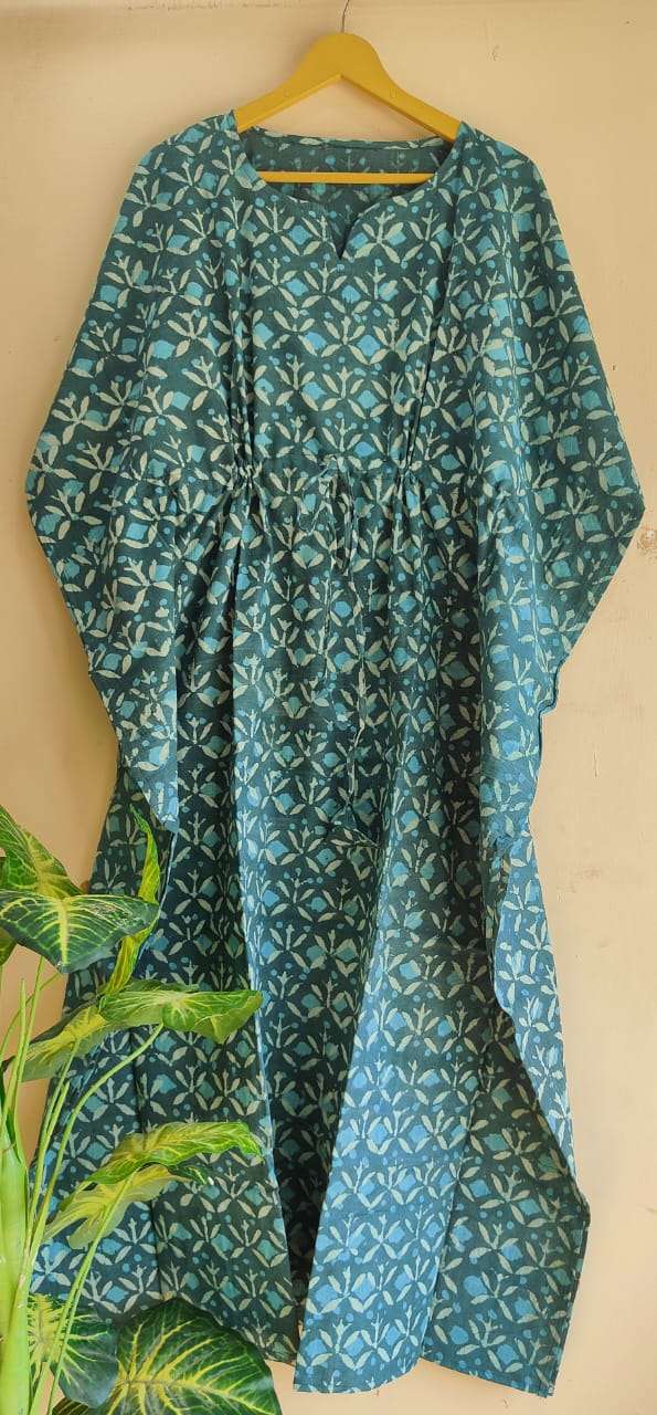 Aanvi Fab Present Summer Collection Pure Hand Block Printed Long  kaftans Dress On Wholesale