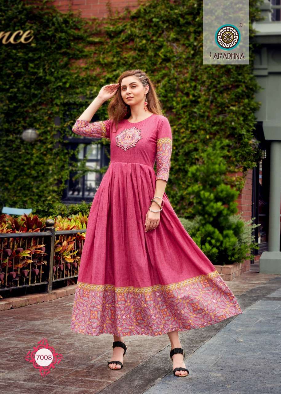  ARADHNA Present Stylish Gown Style LEVEL 7 Kurti  On Wholesale With Beautiful Print And Work