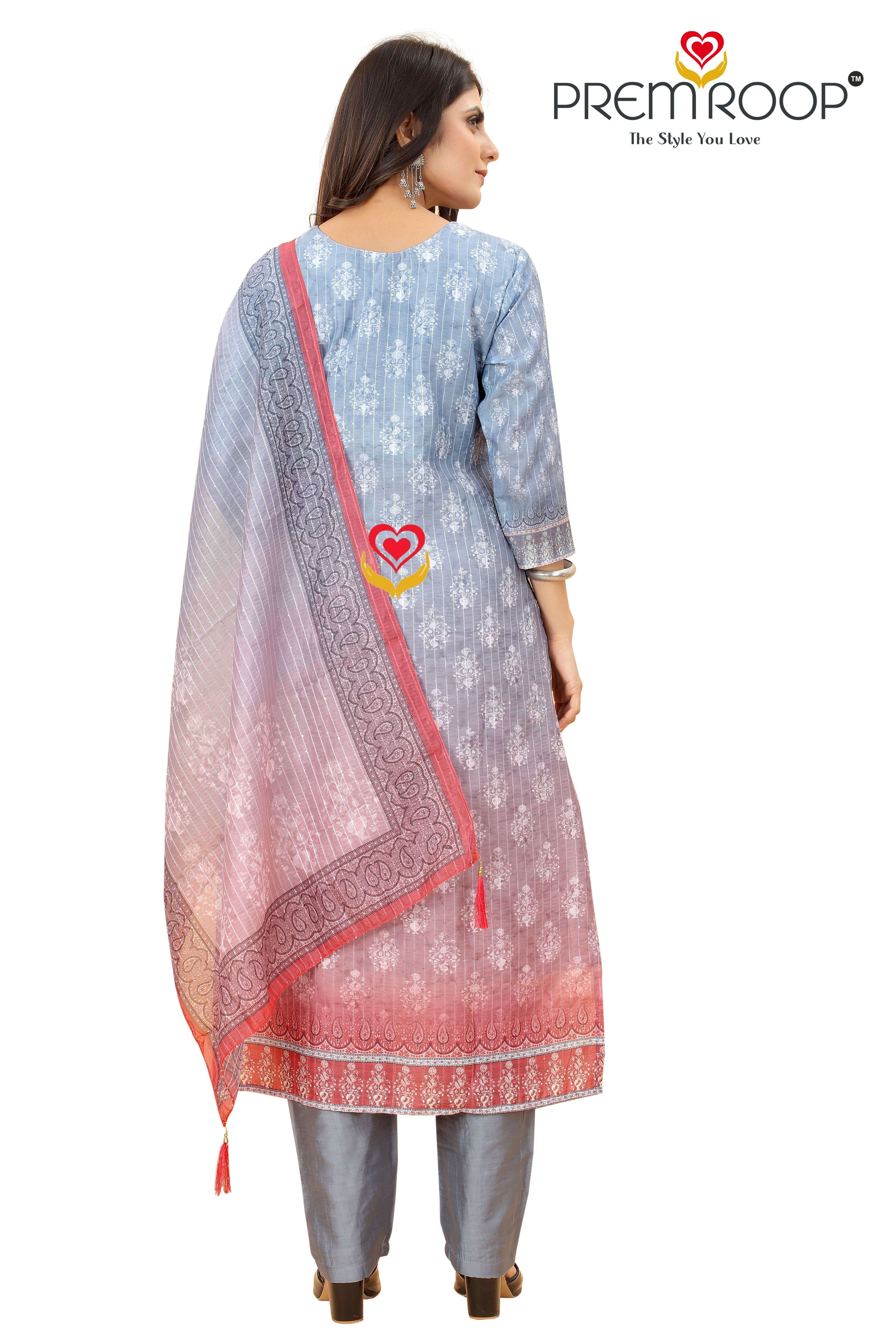 PREMROOP PRESENT HEAVY CHANDERI KURTI PANT DUPATTA 