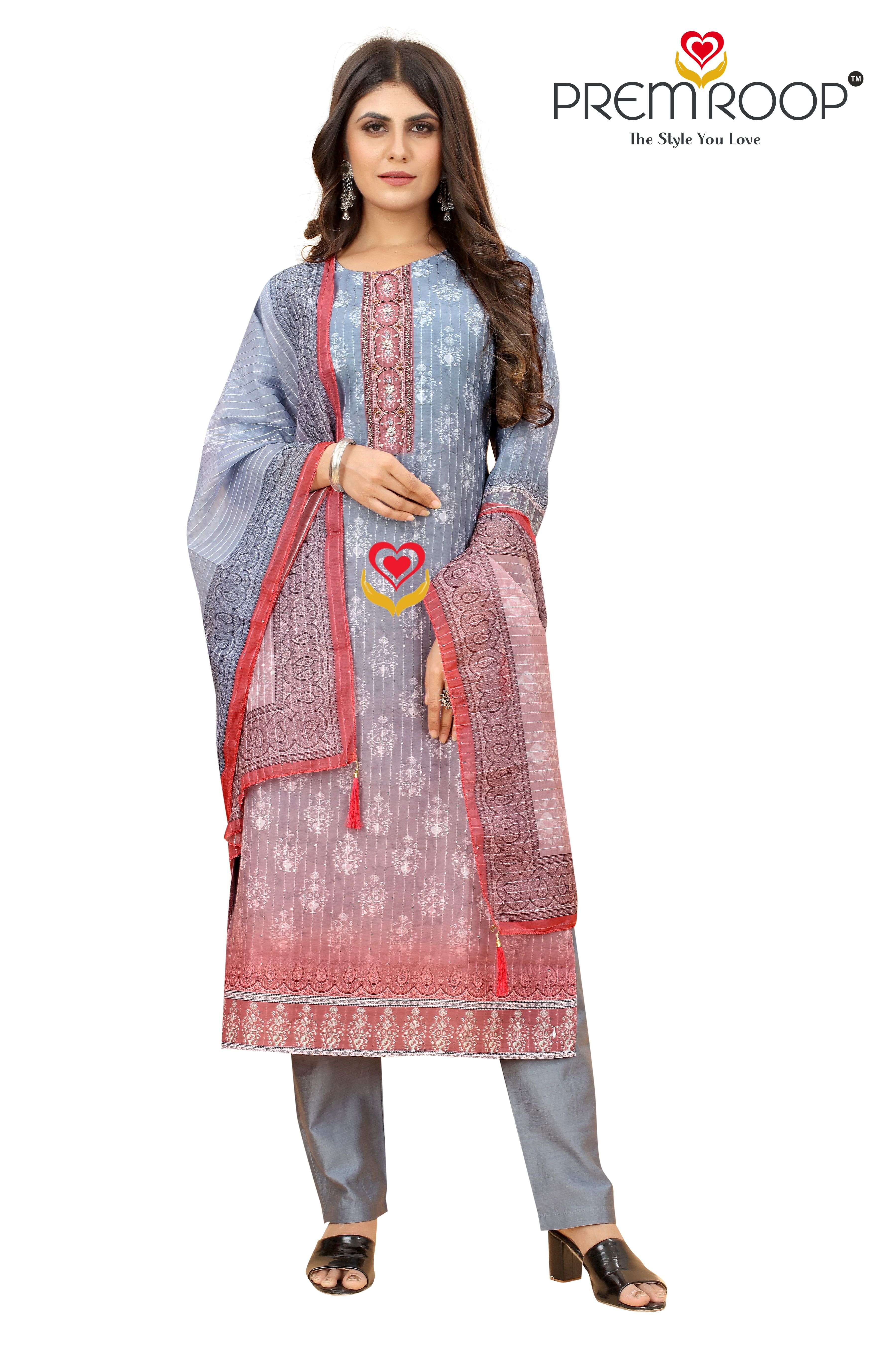 PREMROOP PRESENT HEAVY CHANDERI KURTI PANT DUPATTA 