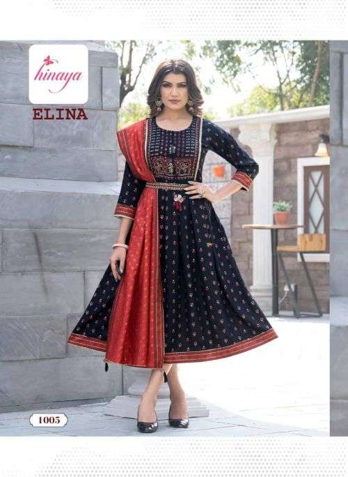 Hinaya Elina Vol 1 Designer Long Kurti With Dupatta Collection On Wholesale