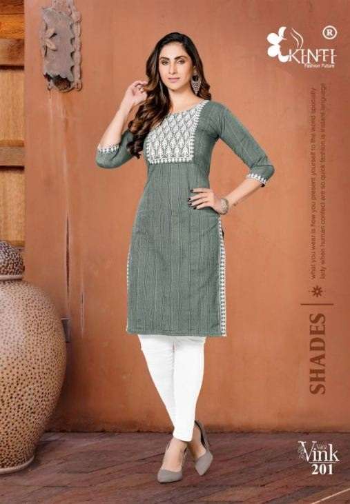 Kinti Vink Vol 2 Handloom Cotton Embroidery Kurti Collection On Wholesale