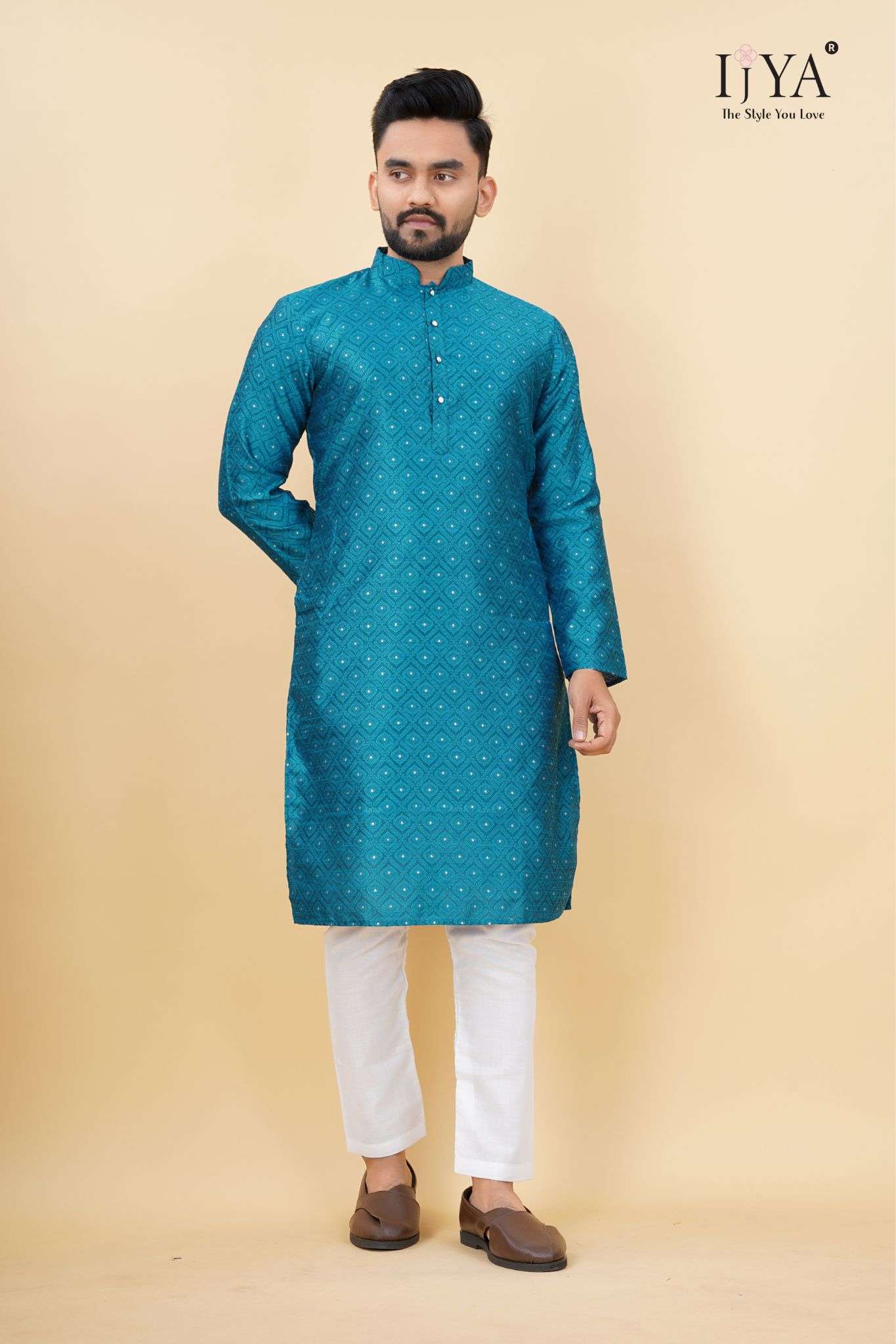 Party Wear Mens Kurta Self Designe and Jari with Button 