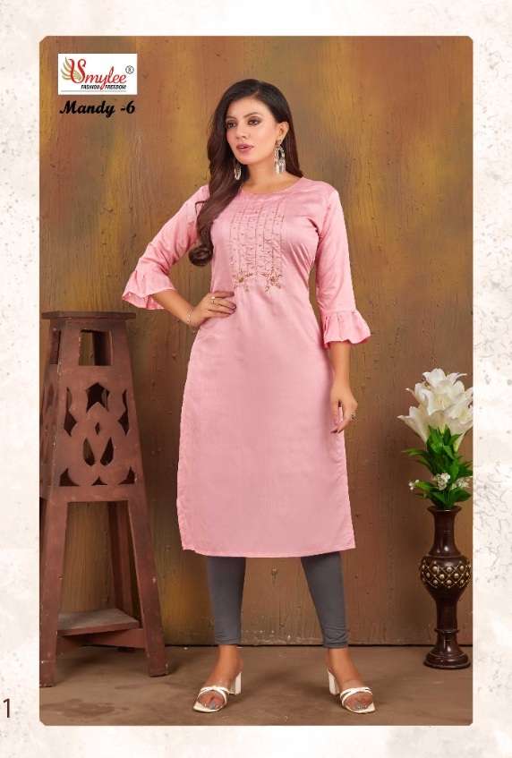 Rung MANDY VOL 6 Heavy Modal Silk Straight Kurti On Handwork With Wholesale Price