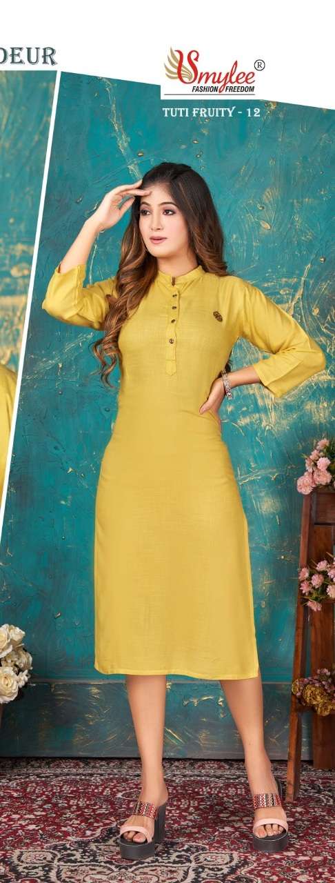 Rung TUTY FROOTY VOL 12 Straight Kurti On Rayon With Wholesale 