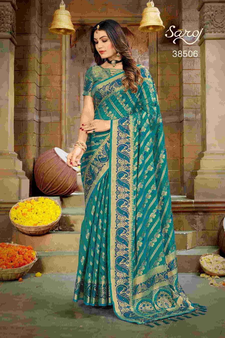 Amazon.com: ETHNIC EMPORIUM Girlish Indian festival Party Weightless  Chiffon Saree Designer Collection Sequin Blouse Satin Border Sari 6333  (green blue) : Clothing, Shoes & Jewelry