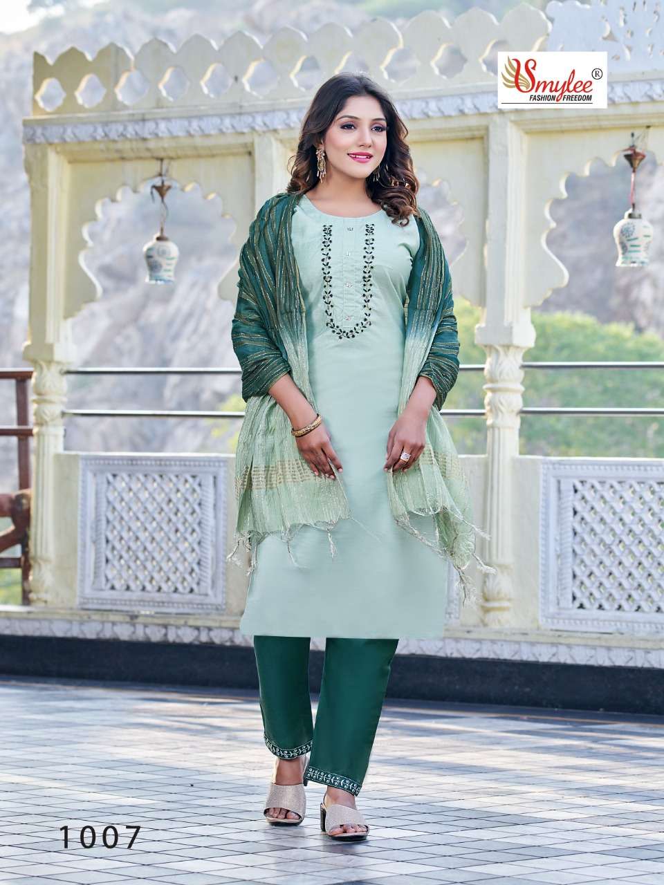  Smylee  Inayat Kurti With Pant And Dupatta Chanderi Silk On Wholesale