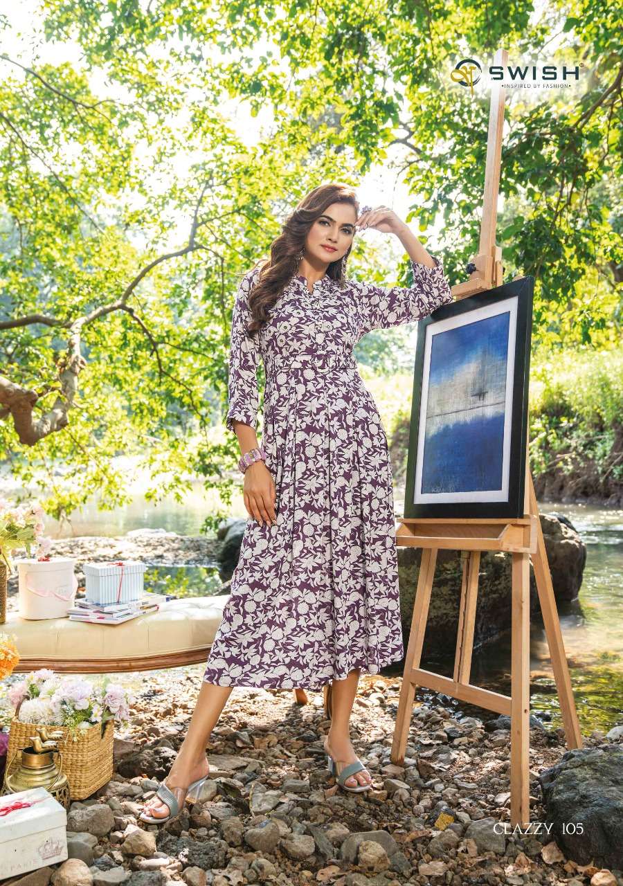 Swish Clazzy 101-106 Series Rayon Viscose Digital Printed Long Kurtis On Wholesale 