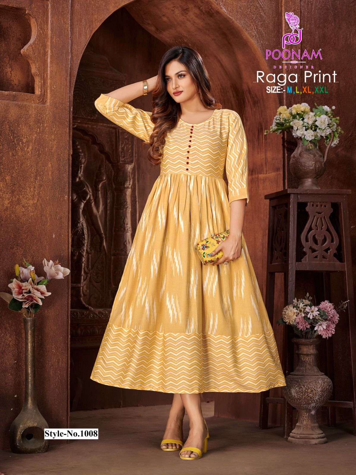  Poonam Raga Rayon Print Long Anarkali Kurti On Wholesale