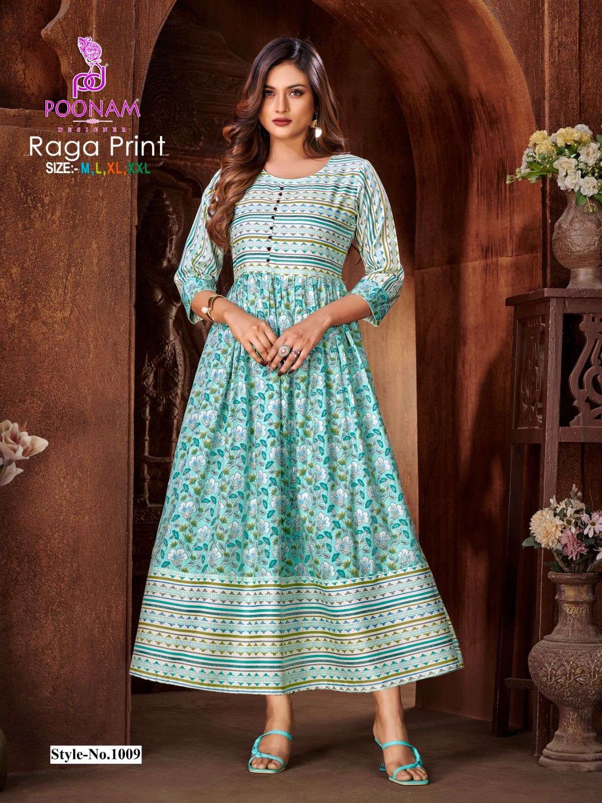  Poonam Raga Rayon Print Long Anarkali Kurti On Wholesale