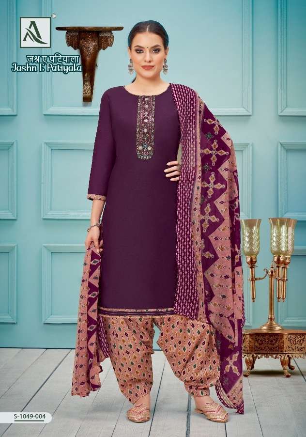 Alok Suits Jashn E Patiyala Pure Zam Dyed with Stitched Embroidery On Wholesale