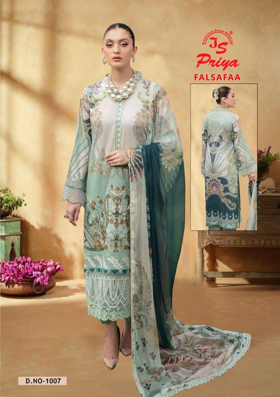 Js Priya Falsafaa Vol 1 Pure Cotton Printed Top Bottom With Dupatta On Wholesale