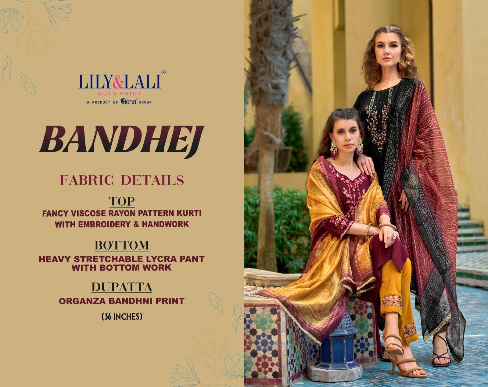 Lily & Lali Present Bandhej Fancy Viscose Rayon Pattern Kurti Bottom With Dupatta On Wholesale