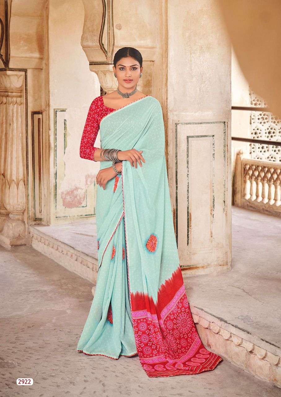 Lt Radha Casual Wear Georgette Saree Denting With Zari Print On Wholesale