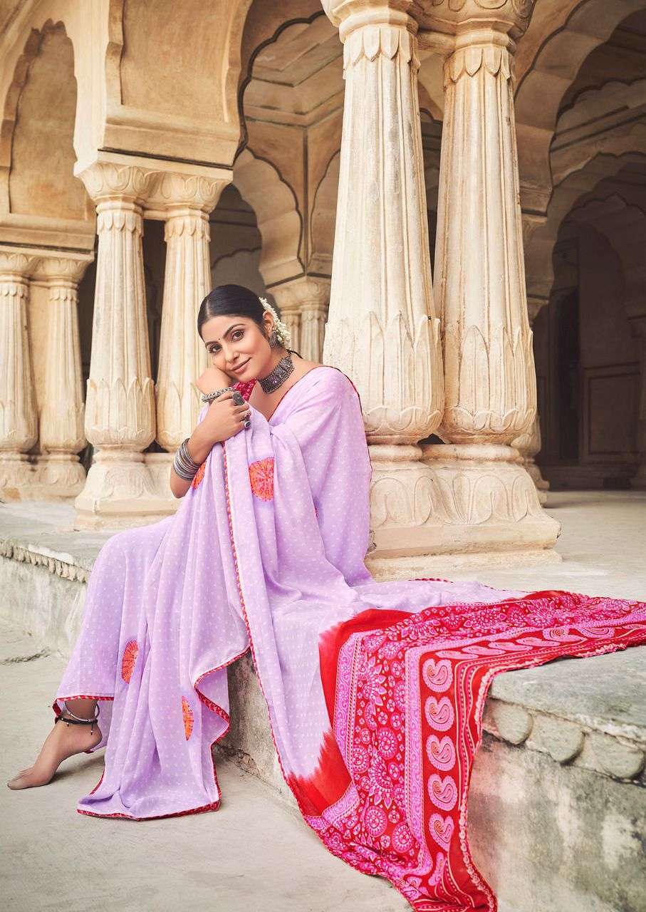 Lt Radha Casual Wear Georgette Saree Denting With Zari Print On Wholesale