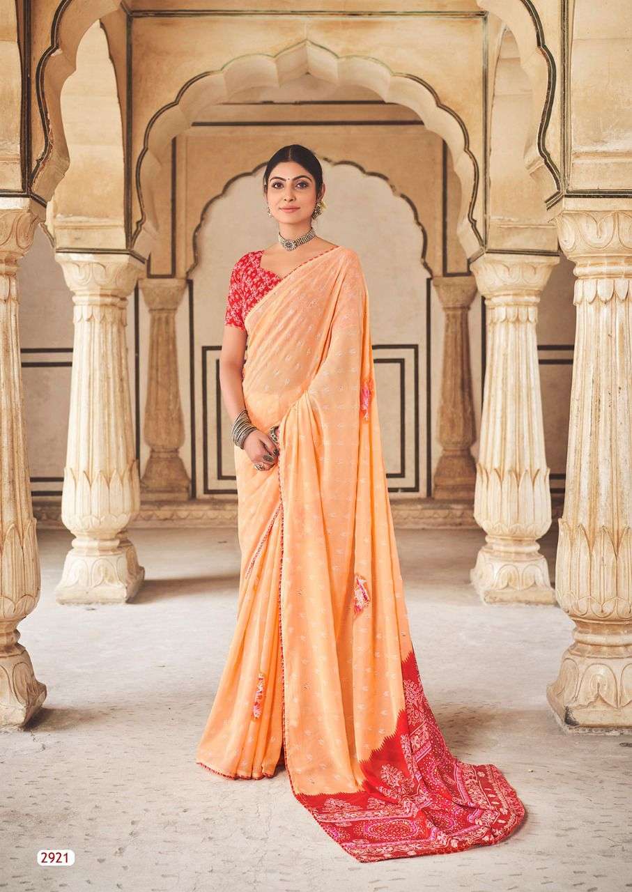 Lt Radha Casual Wear Georgette Saree Denting With Zari Print On Wholesale