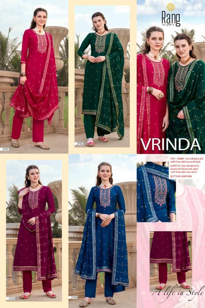  Rang Vrinda Pure Vichitra Silk With Fancy Mirror Work On Wholesale