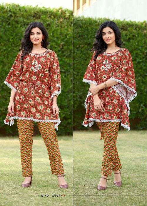 Rangjyot Eliza Heavy Printed Cotton Kaftan Kurti With Bottom On Wholesale