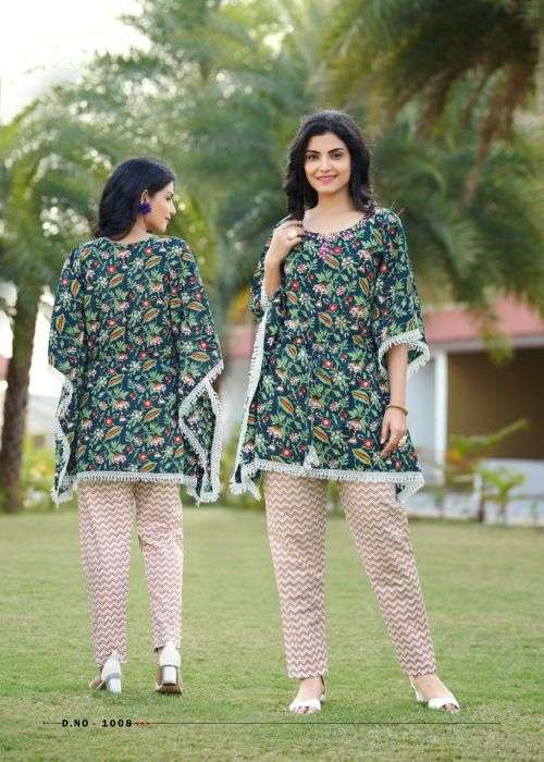 Rangjyot Eliza Heavy Printed Cotton Kaftan Kurti With Bottom On Wholesale