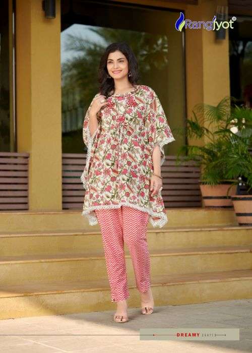 Rangjyot Eliza Heavy Printed Cotton Kaftan Kurti With Bottom On Wholesale