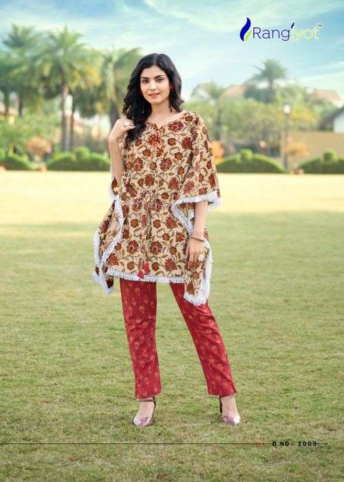 Rangjyot Eliza Heavy Printed Cotton Kaftan Kurti With Bottom On Wholesale