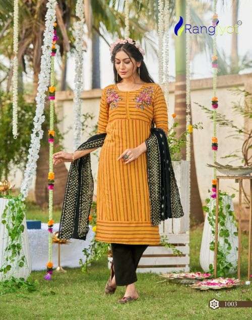 Rangjyot Muskan 1 Fancy Wear Kurti With Pant And Dupatta On Wholesale