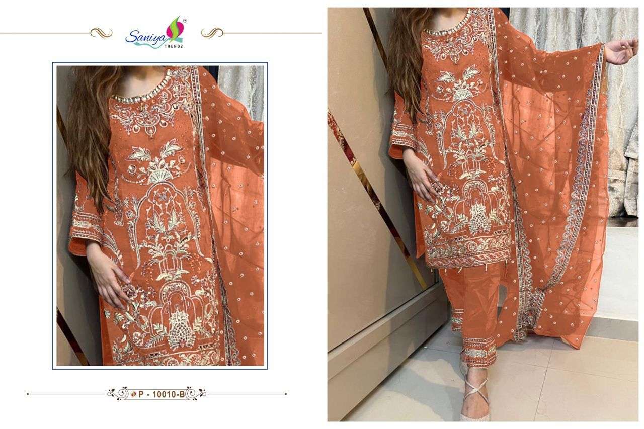 Saniya St P 10010 Orgenza With Embroidery & Handwork Designer Pakistani Suit On Wholesale