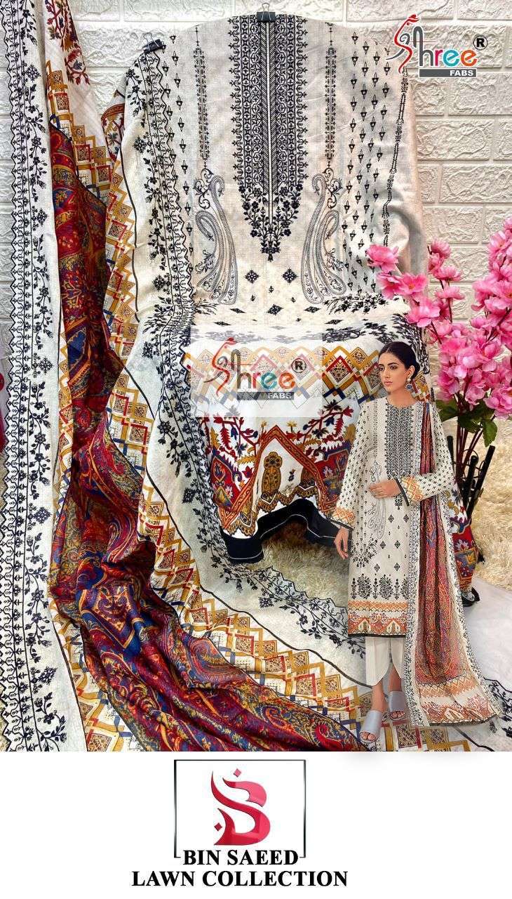 Shree Fabs Bin Saeed pure Lawn Print With Exclusive Heavy Self Embroidery On Wholesale