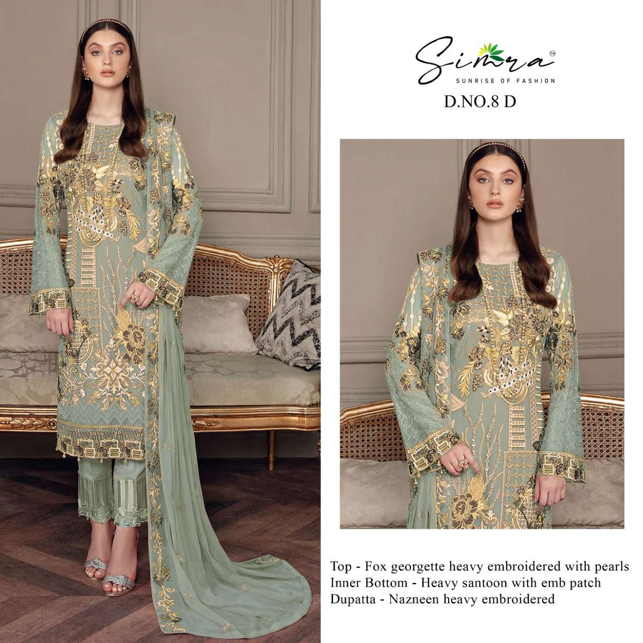  Simra D no. 8 Fox Georgette Heavy Embroidered With Pearls On Wholesale