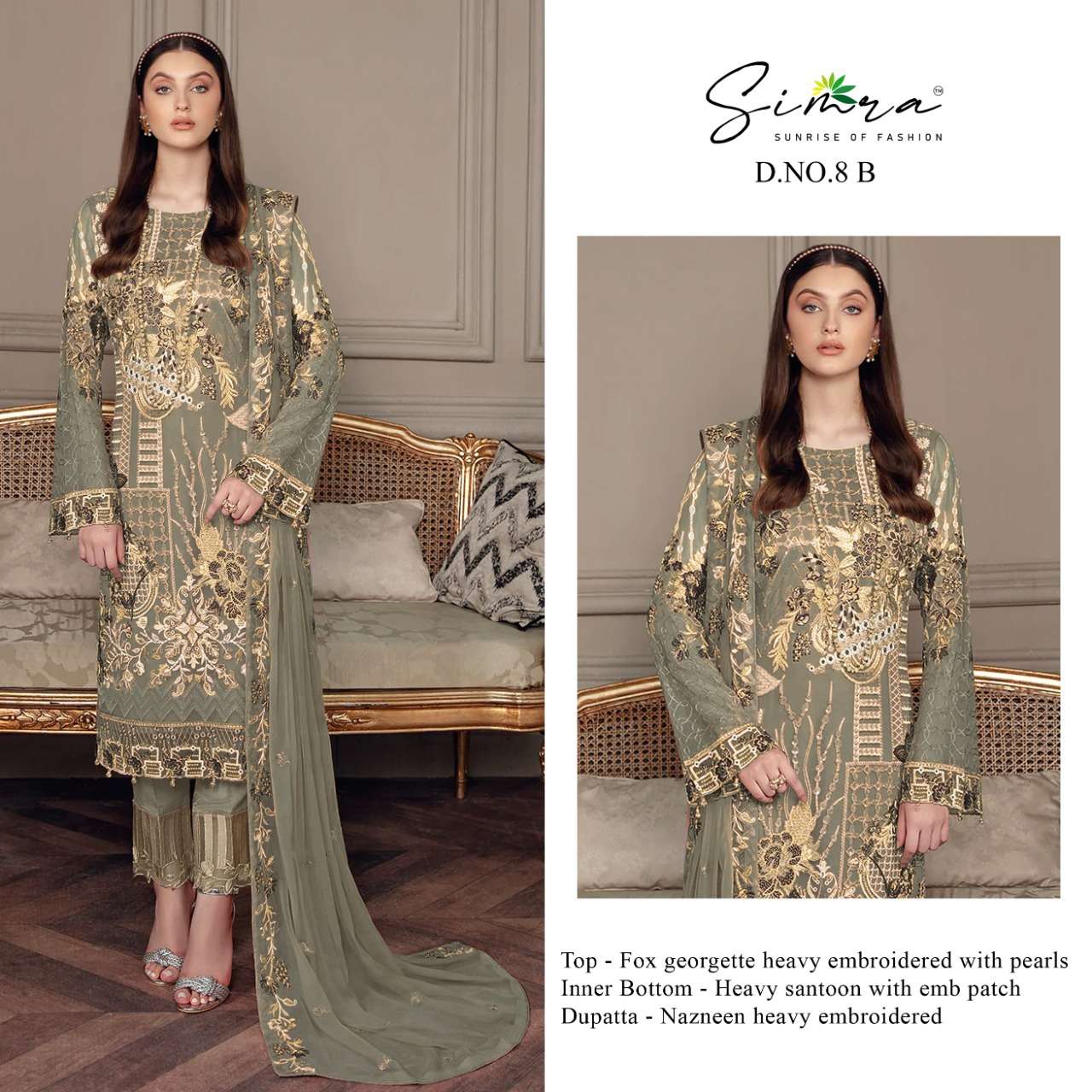  Simra D no. 8 Fox Georgette Heavy Embroidered With Pearls On Wholesale