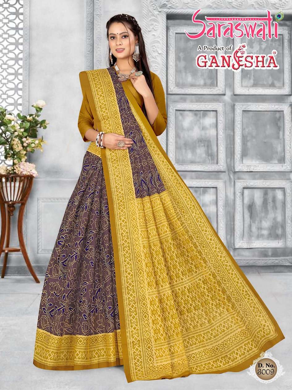 Ganesha Saraswati Pure Cotton Saree On Wholesale