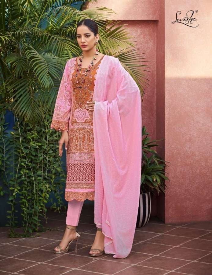 Levisha Mahefuz Vol 3 Satin Cotton Pakistani Print & Fancy Self Embroidery Top Bottom With Dupatta On Wholesale