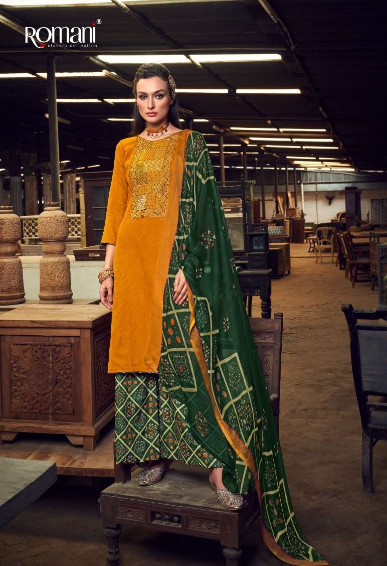 Romani Manvika Soft Jam Cotton Jacquard With Heavy Embroidery Work Dress Material On Wholesale