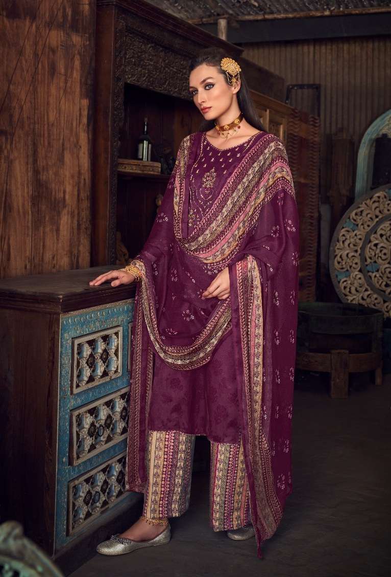 Romani Manvika Soft Jam Cotton Jacquard With Heavy Embroidery Work Dress Material On Wholesale