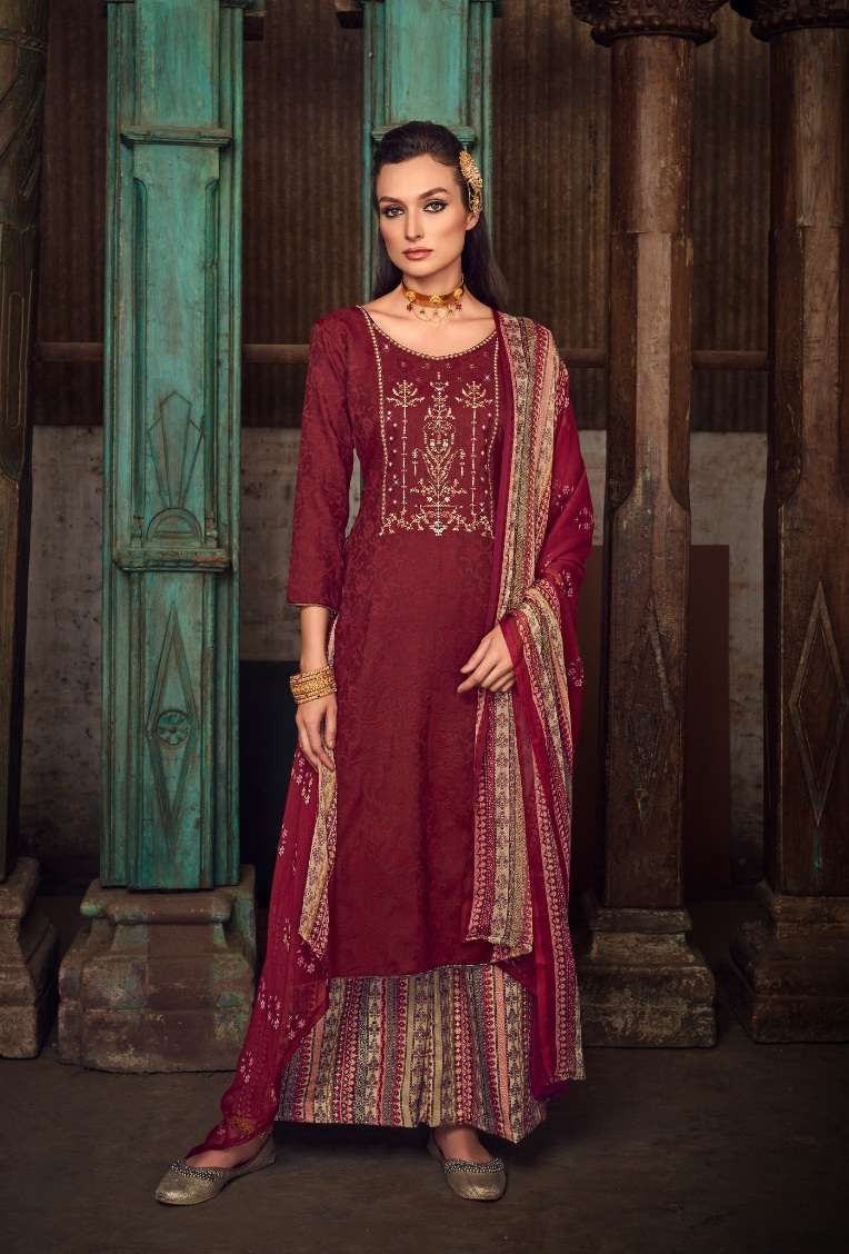 Romani Manvika Soft Jam Cotton Jacquard With Heavy Embroidery Work Dress Material On Wholesale