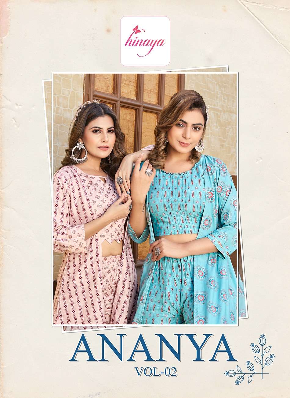 HINAYA PRESENTS ANANYA VOL-1 TrENDY RAyON JACKETS WITH INNER CROP TOPS AND PANTS -3PC 