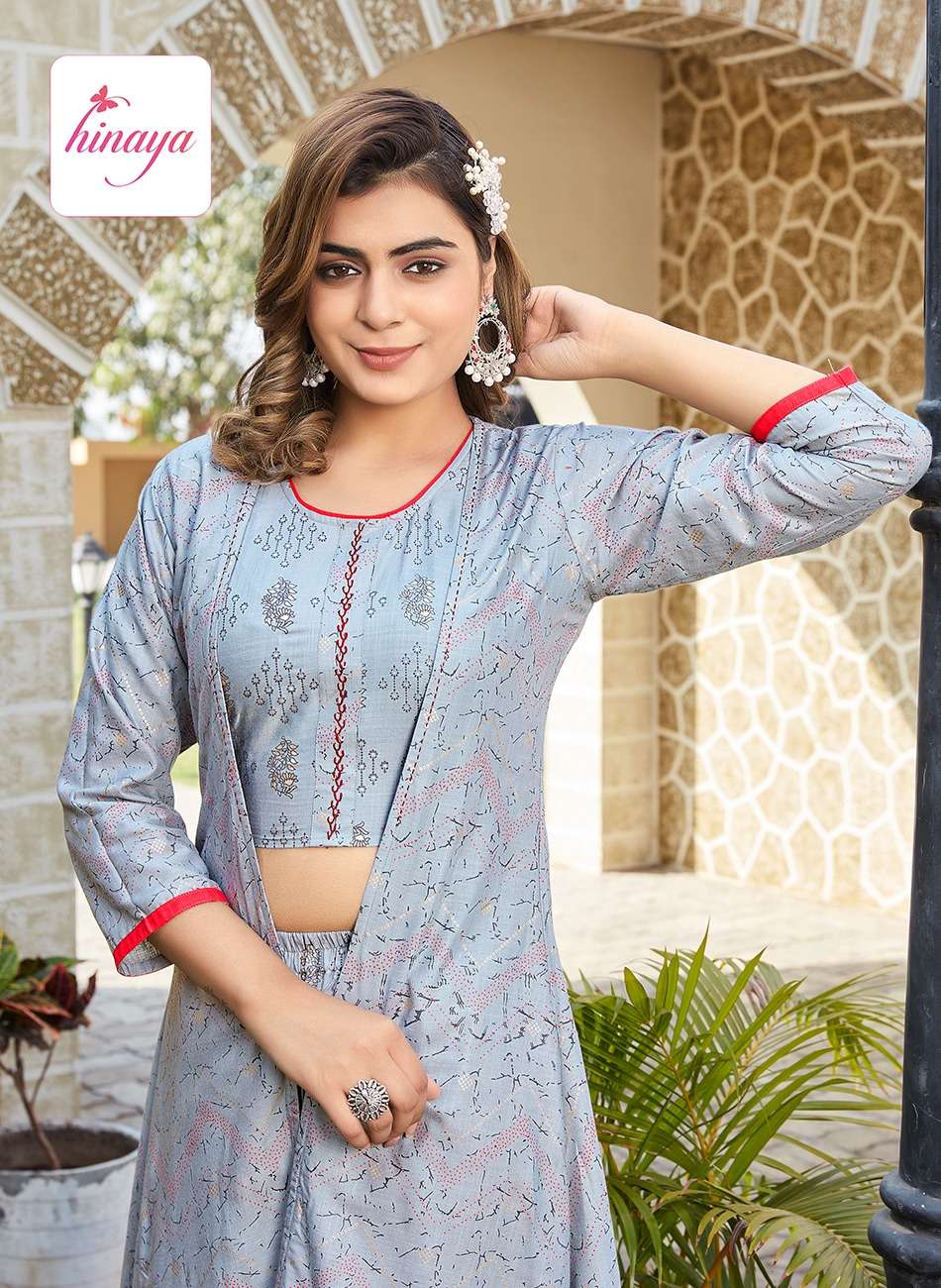 HINAYA PRESENTS ANANYA VOL-1 TrENDY RAyON JACKETS WITH INNER CROP TOPS AND PANTS -3PC 