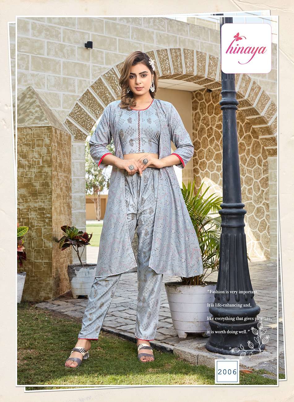 HINAYA PRESENTS ANANYA VOL-1 TrENDY RAyON JACKETS WITH INNER CROP TOPS AND PANTS -3PC 