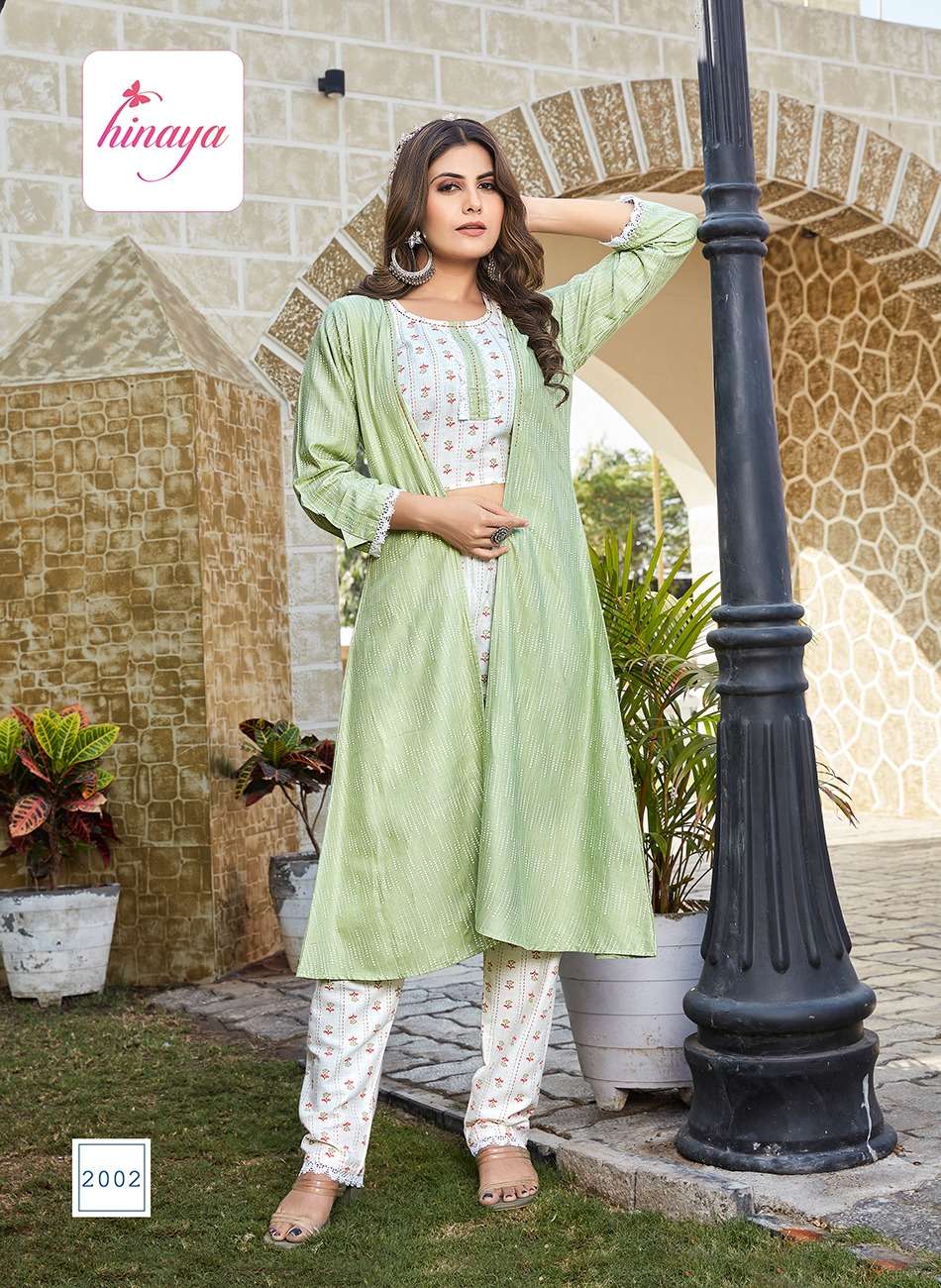 HINAYA PRESENTS ANANYA VOL-1 TrENDY RAyON JACKETS WITH INNER CROP TOPS AND PANTS -3PC 