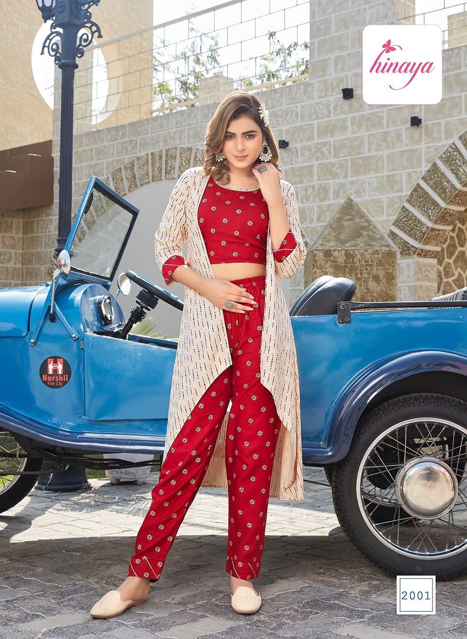 HINAYA PRESENTS ANANYA VOL-1 TrENDY RAyON JACKETS WITH INNER CROP TOPS AND PANTS -3PC 