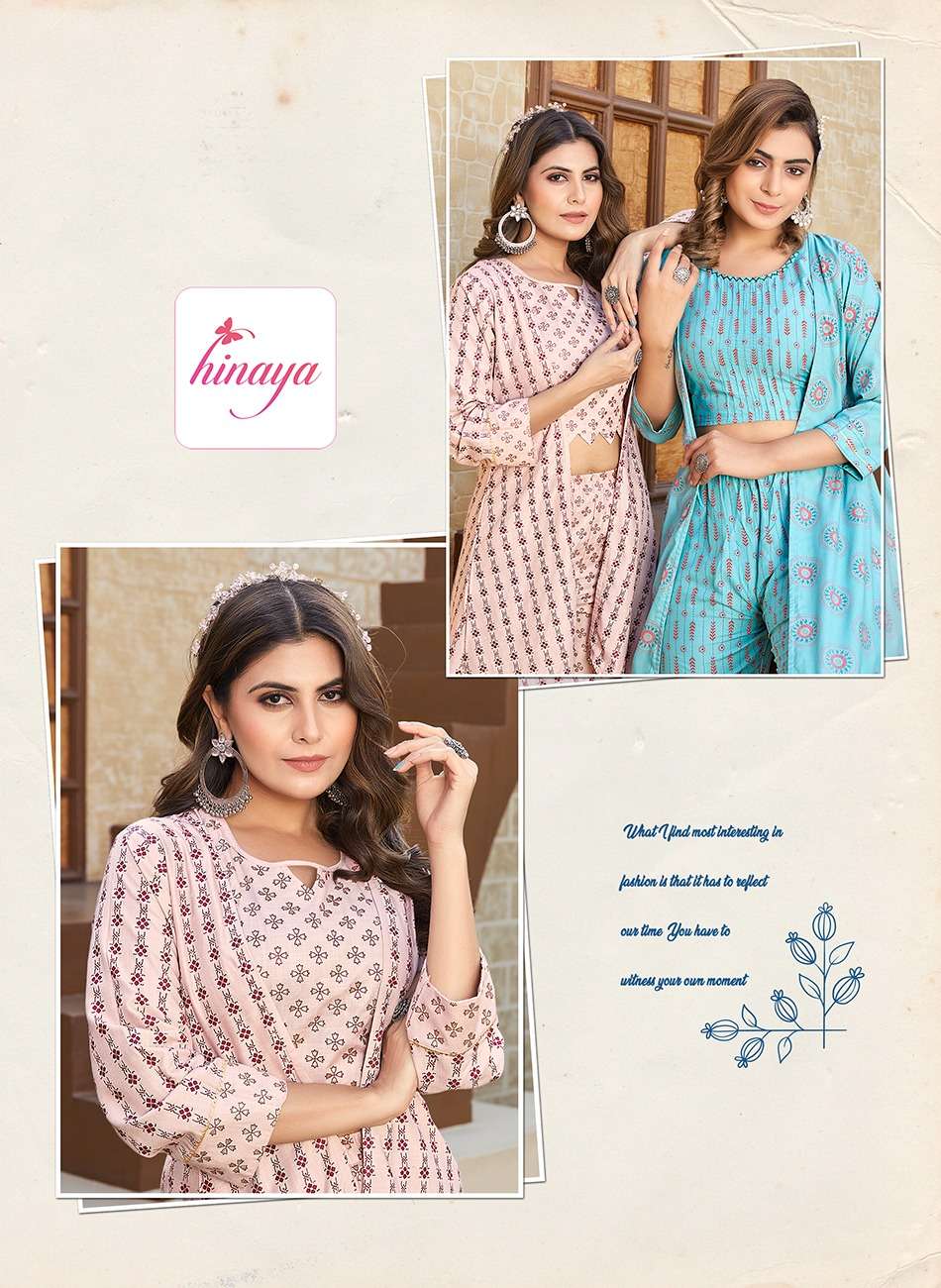 HINAYA PRESENTS ANANYA VOL-1 TrENDY RAyON JACKETS WITH INNER CROP TOPS AND PANTS -3PC 